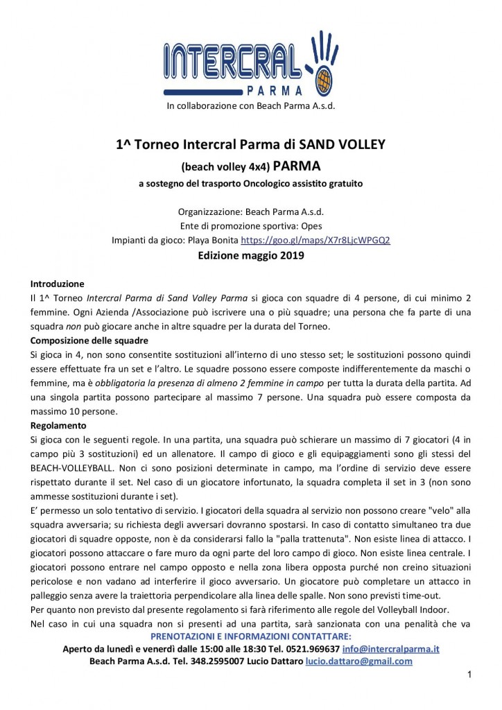 Torneo Intercral Parma di SAND VOLLEY MAG20191