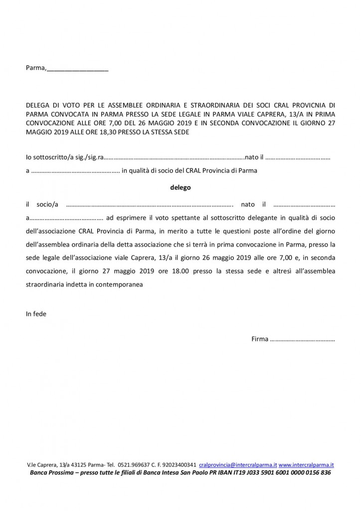 convocazione assemblea ordinaria e straordinaria CralProv mag192