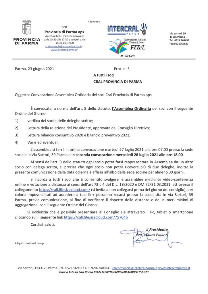 convocazione assemblea SOCI CRAL PROV. LUG 2021 1