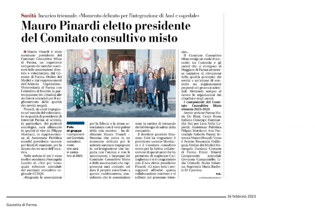 ARTICOLO GAZZETTA 16022023 PRESIDENTE CCM