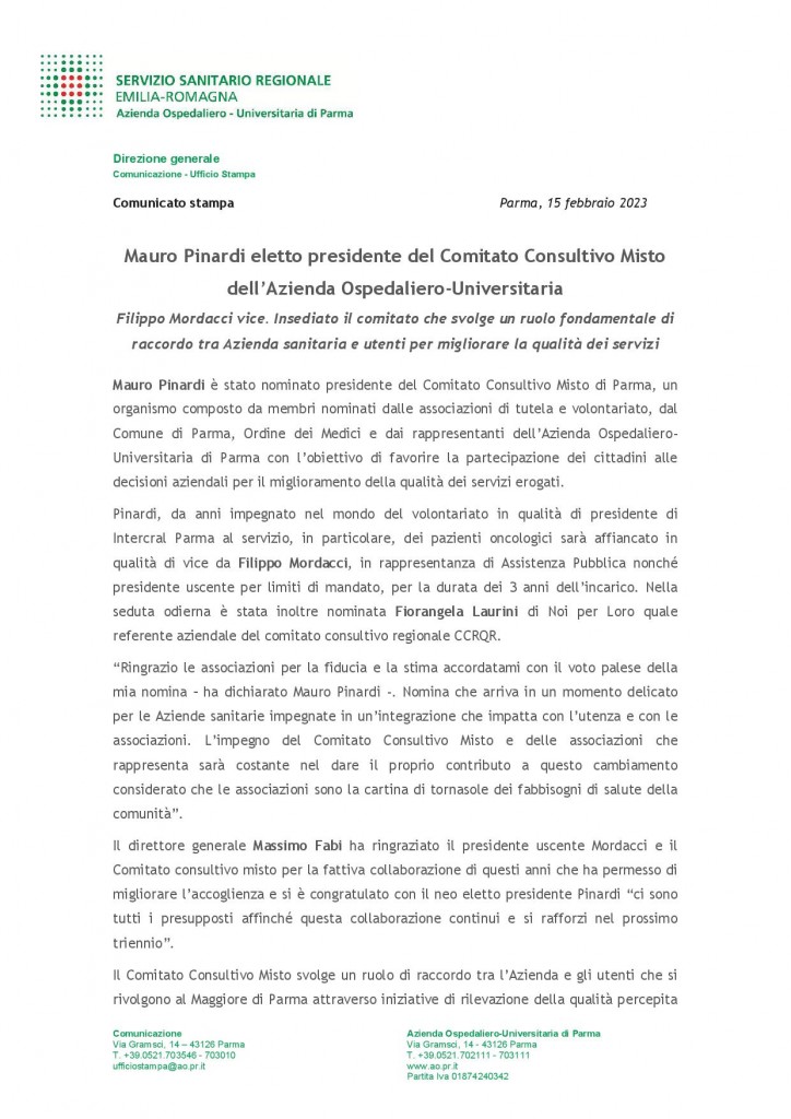 COMUNICATO STAMPA FEB 23 Insediamento CCM 1