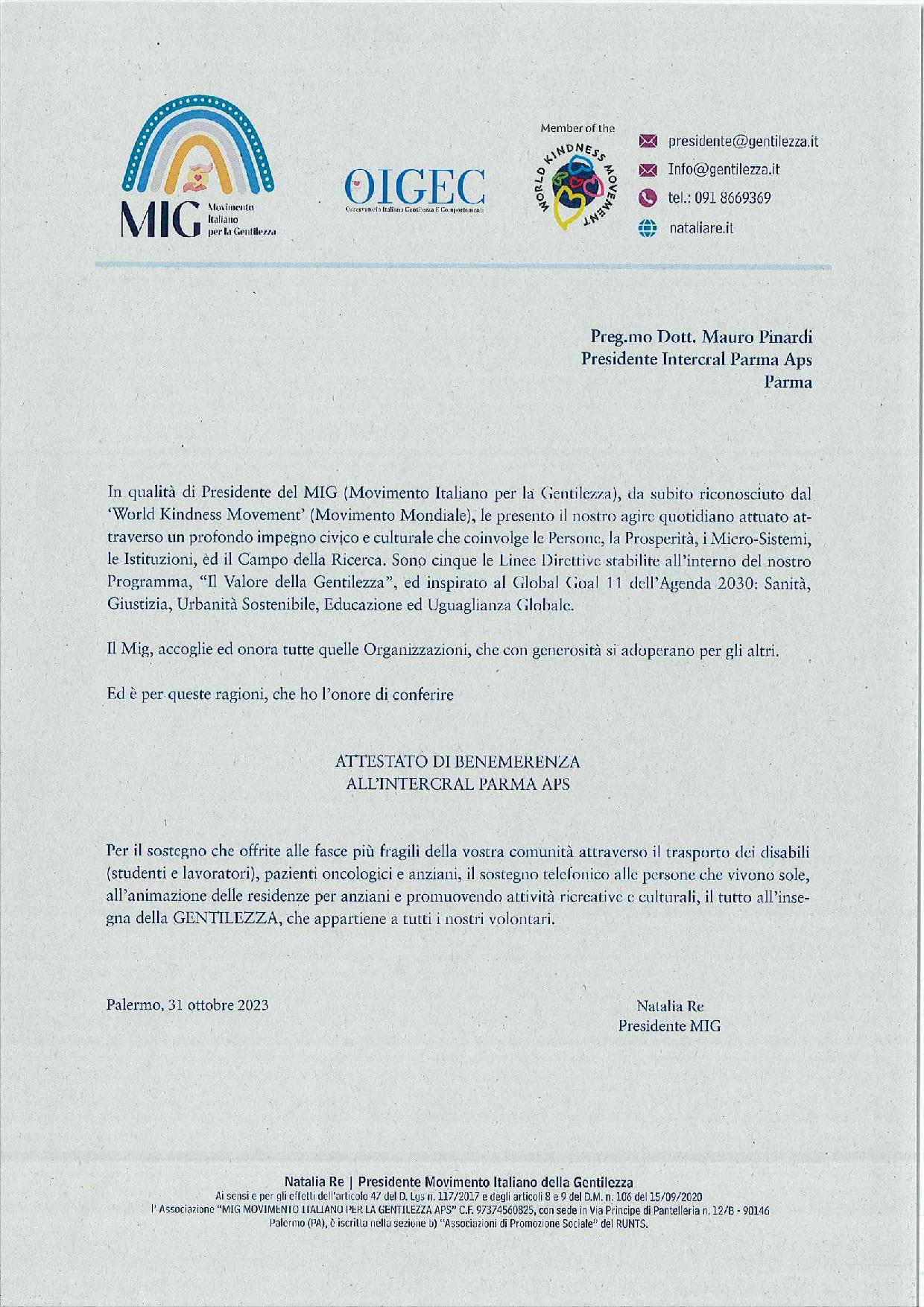 RICONOSCIMENTO GENTILEZZA OTT23