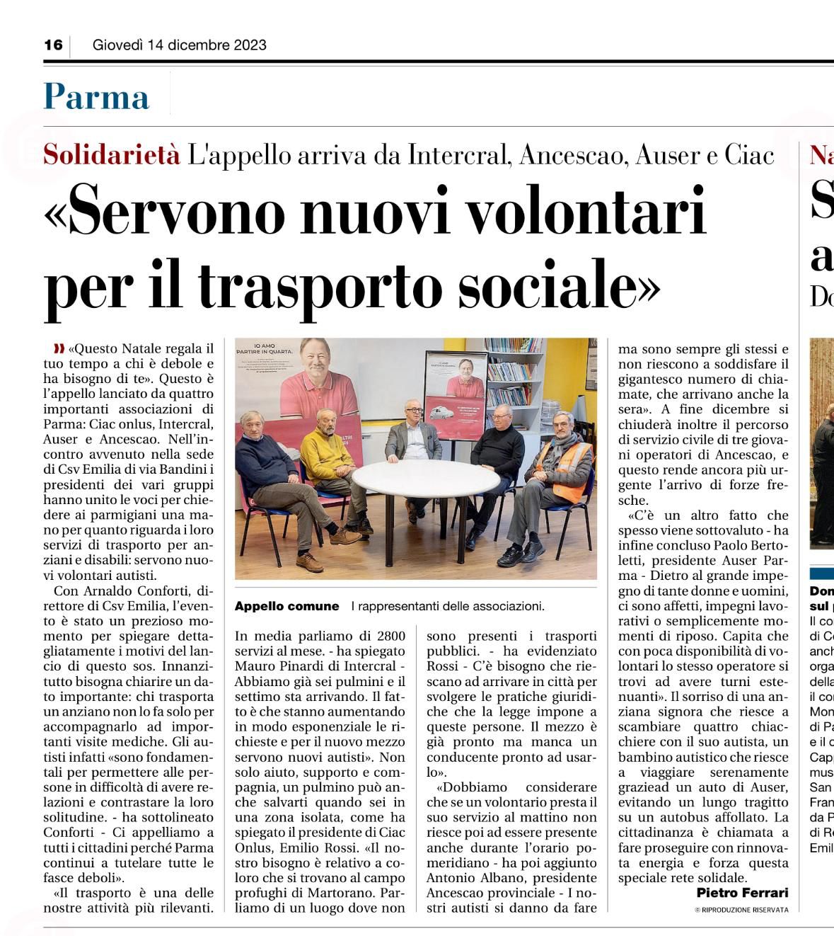 RICERCA VOLONTARI GAZZETTA 14122023